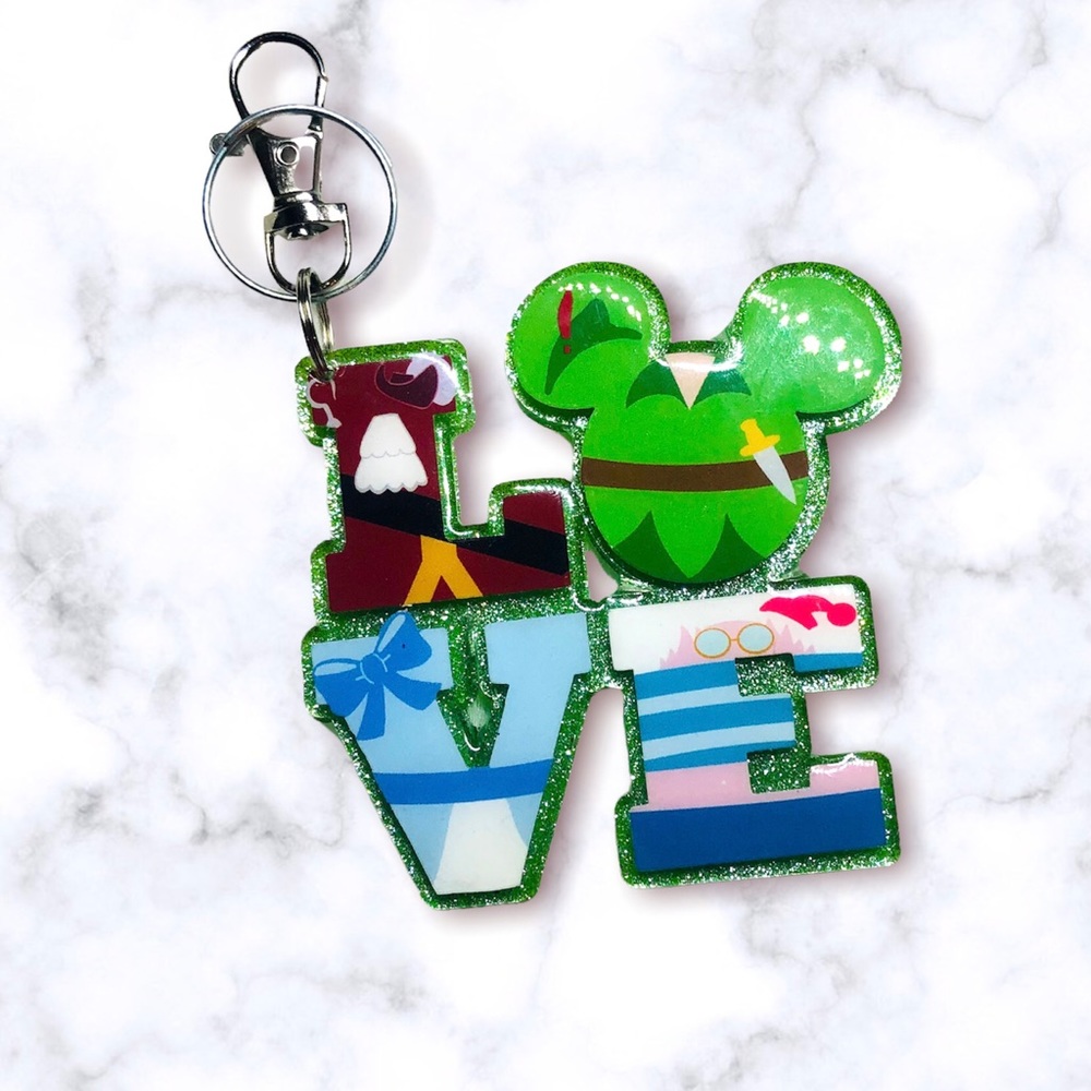 3 inch LOVE Peter Pan themed Keychain
